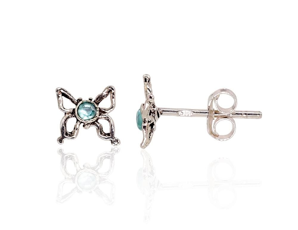 Hõbedast naelkõrvarõngad #2203304(POx-Bk)_CZ-AQ, Hõbe 925°, oksüüd (kate), Tsirkonid - Premiumkellad