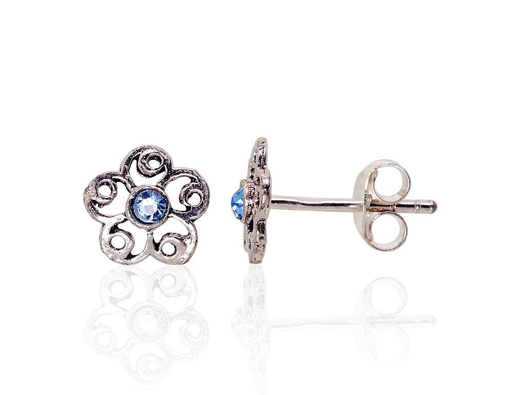 Hõbedast naelkõrvarõngad #2203321(POx-Bk)_CZ-LB, Hõbe 925°, oksüüd (kate), Tsirkonid - Premiumkellad