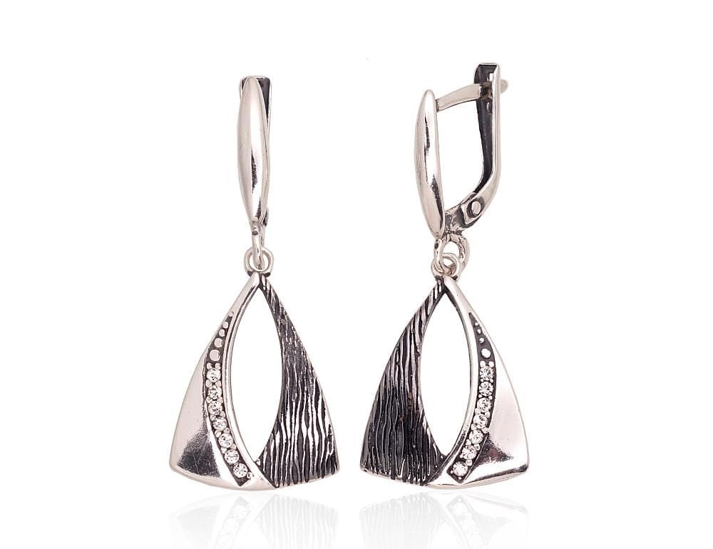 'Inglise' sulguriga hõbekõrverõngad #2203602(POx-Bk+PRh-Bk)_CZ, Hõbe 925°, roodium (kate)/, oksüüd (kate), Tsirkonid - Premiumkellad